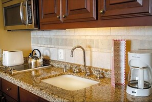Fridge, microwave, coffee/tea maker