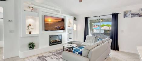 Smart TV, fireplace, printers