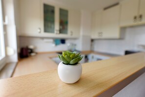 Réfrigérateur, un four, surface de cuisson, lave-vaisselle