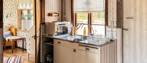 Fridge, oven, stovetop, coffee/tea maker