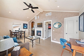 TV, fireplace, DVD player, stereo