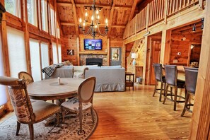 TV, fireplace - Charming 3-bedroom cabin in Laurel Springs, NC, perfect for family getaways. (Laurel Springs)