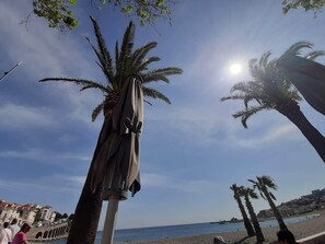 A beach with palm trees and a clear sky. - T1-grande Bleue #22, 4 Pers, Plage-centre Ville (Banyuls-sur-Mer)
