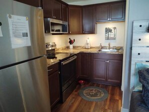 Fridge, microwave, oven, stovetop - Studio condo with amazing water views, short walk to the beach (Atlantic Beach)