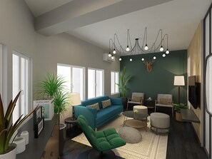 Dormitorio compartido, dormitorio mixto, baño compartido, vistas a la ciudad (14 Beds) | Zona de estar | Smart TV de 41 pulgadas con canales digitales, una televisión