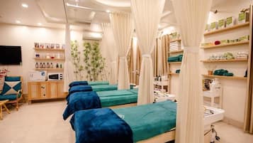 Body treatments, body scrubs, facials, manicures and pedicures