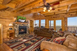 Cabin, Multiple Beds, Hot Tub, Mountain View | Living area | 42-inch flat-screen TV with digital channels, TV, fireplace