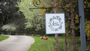 Un panneau indiquant « Vent faible » est suspendu à un poteau métallique.