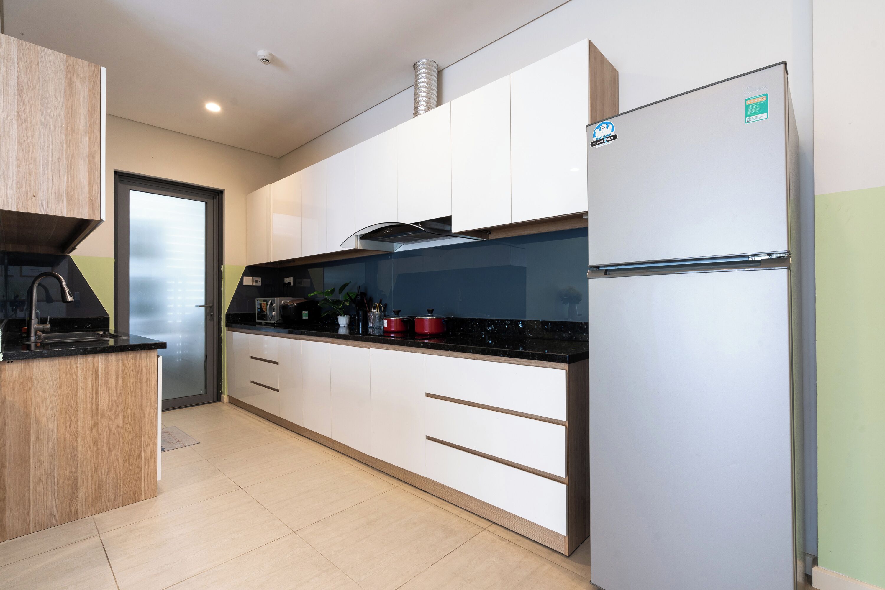 Fridge, microwave, oven, electric kettle