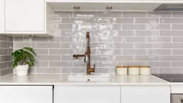 Apartment | Private kitchen | Fridge, microwave, oven, stovetop