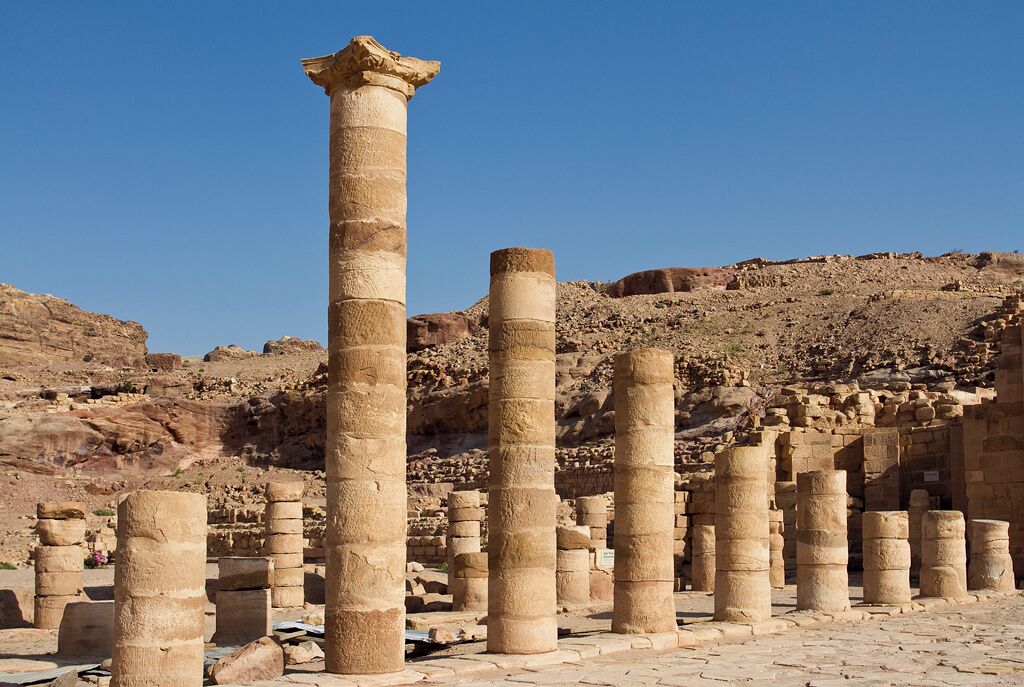 Ancient stone columns in a historical site.