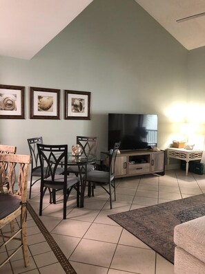 Smart TV, DVD player, ping pong, books