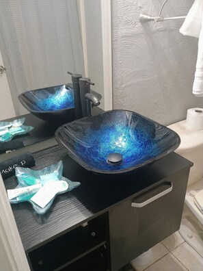 Hair dryer, towels, toilet paper