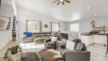 Smart TV, fireplace, video games