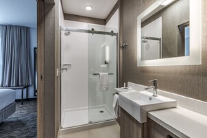 Eco-friendly toiletries, hair dryer, towels, soap
