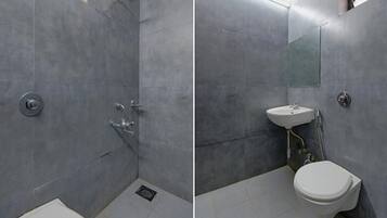 Chuveiro, chuveiro com efeito de chuva, produtos de toalete grátis