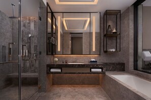 Separate tub and shower, rainfall showerhead, free toiletries - Foshan Marriott Hotel (Foshan)