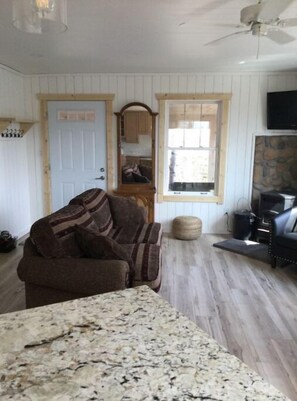TV, DVD player, video library