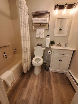 Hair dryer, towels, soap, shampoo - ESCAPE TO THE PERFECT WHITE MOUNTAIN LOCATION - Cozy Condo @ Lincoln Station (Lincoln)
