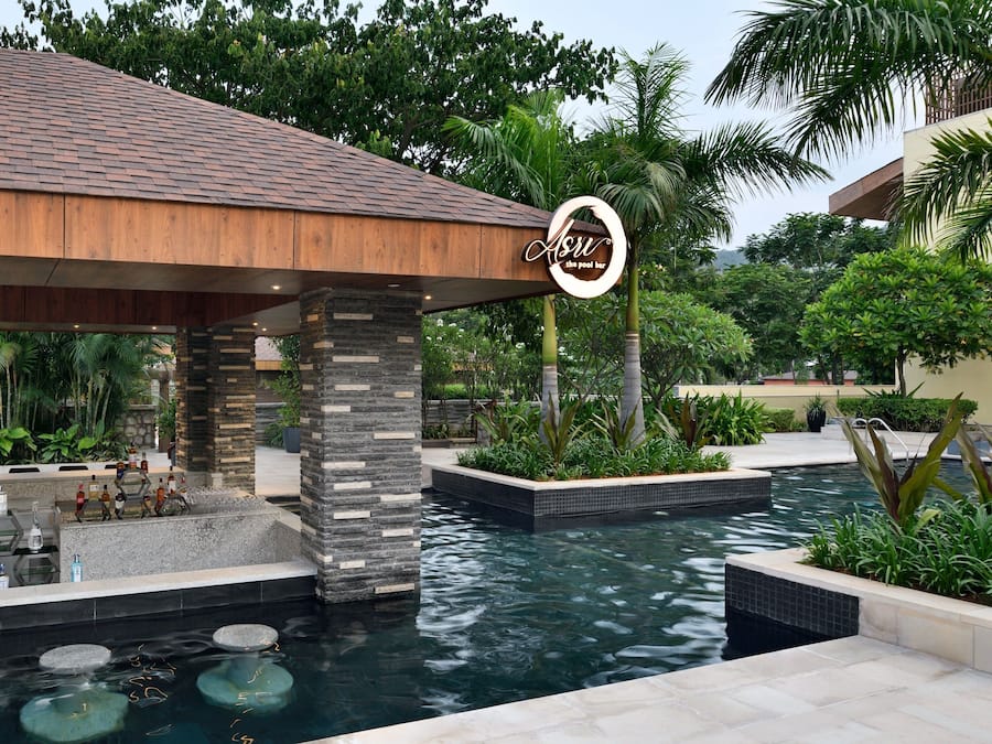 Outdoor pool, pool umbrellas, pool loungers