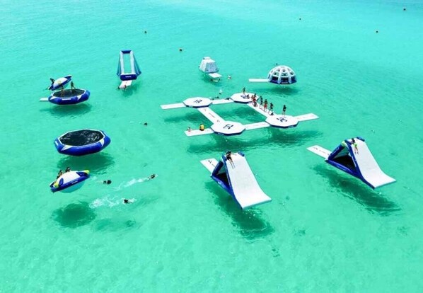 Private beach, white sand, free beach shuttle