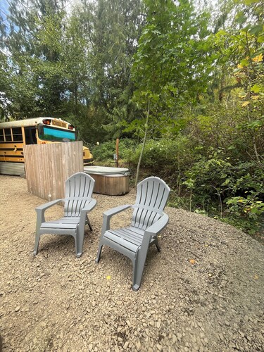 Bee Haven Bus at the RMR Farmstead with hot tub 