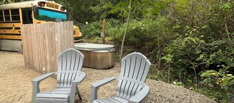 Bee Haven Bus at the RMR Farmstead with hot tub 