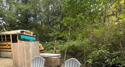 Bee Haven Bus at the RMR Farmstead with hot tub