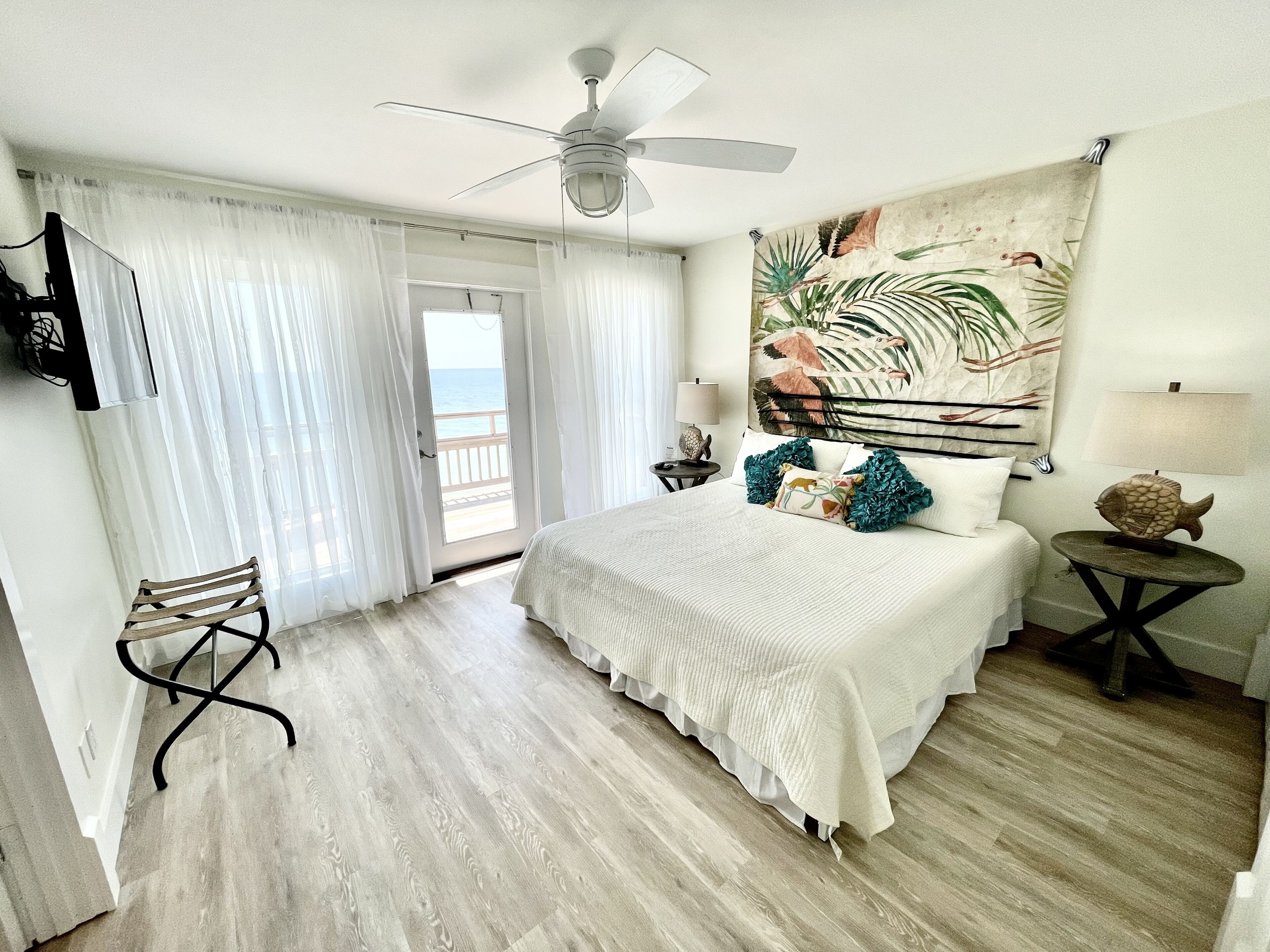 Panoramic view of the sugar white sand and the sparkling Emerald waters