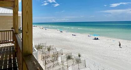 Panoramic view of the sugar white sand and the sparkling Emerald waters