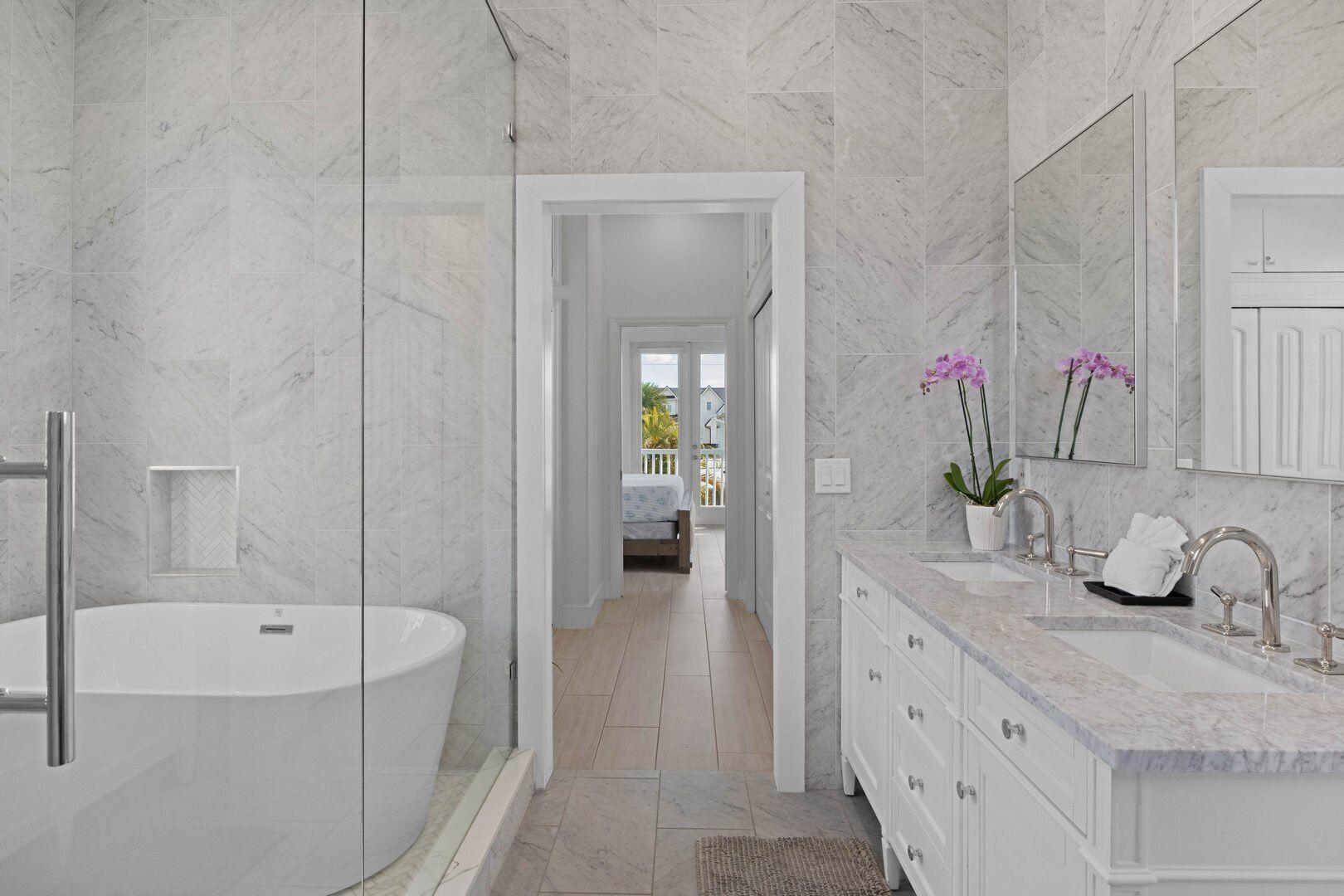Bathtub, hair dryer, towels