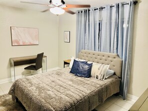 4 bedrooms, desk, iron/ironing board, travel cot