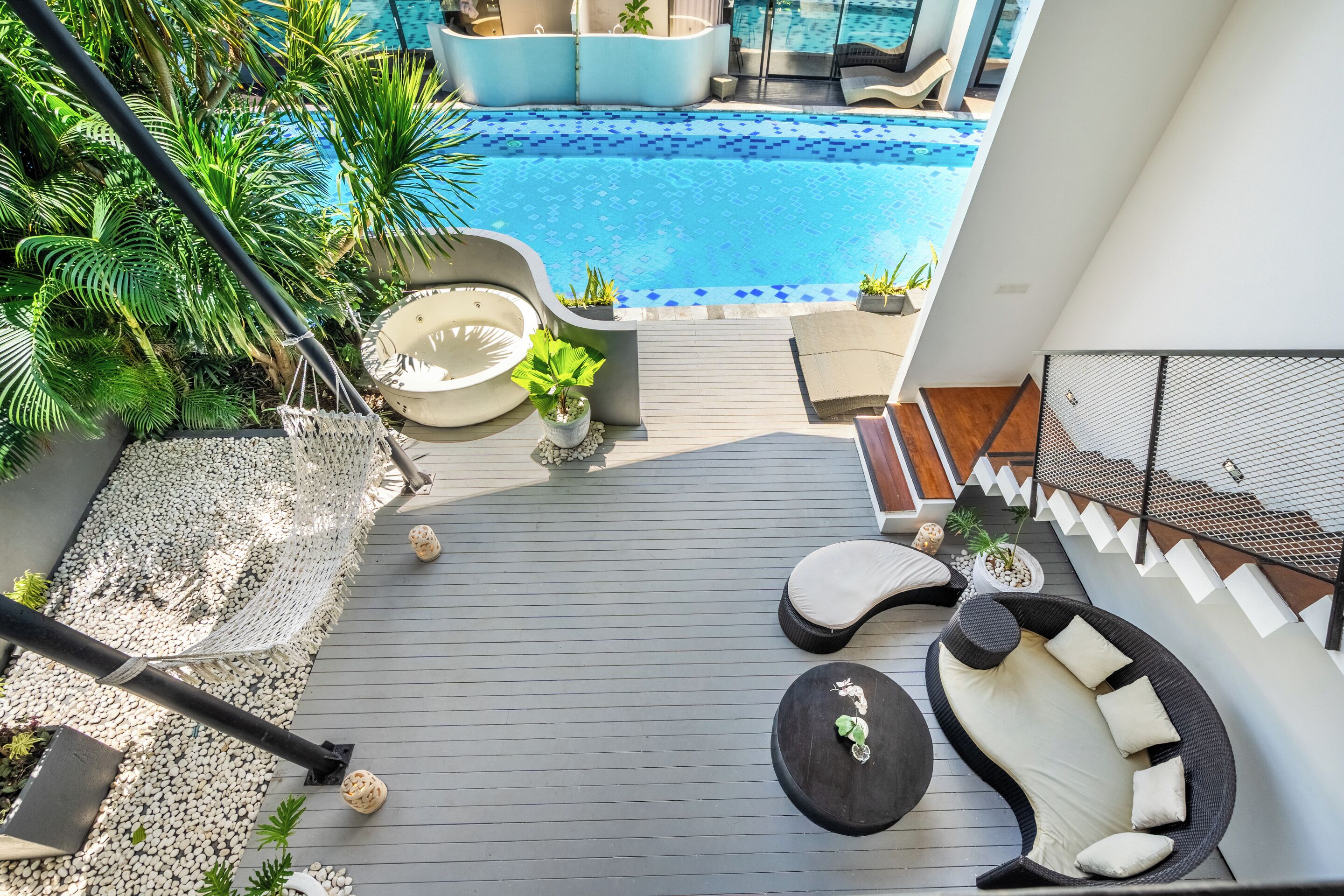 Villa, 2 camere da letto, idromassaggio, vista piscina | Terrazza/patio