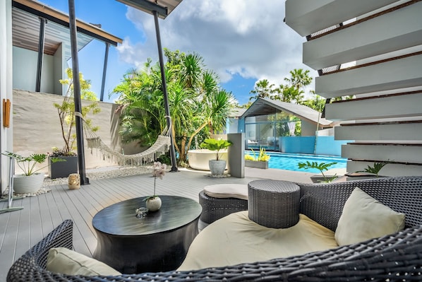 Villa, 2 Bedrooms, Hot Tub, Pool View | Terrace/patio