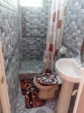 Studio Confort | Salle de bain | Douche, douche à « effet pluie », serviettes fournies, savon