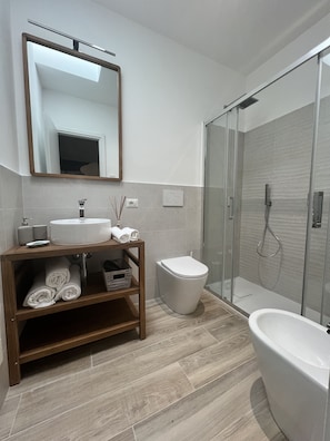 Dusche, Haartrockner, Bidet, Handtücher