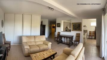 Télévision, cheminée, livres