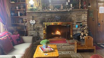 Smart TV, chimenea, reproductor de DVD y videoteca