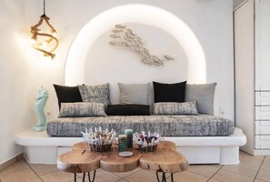 Apartment, 1 Queen Bed | Living area - 7days-suite-panoramic-sea-view (Naxos)