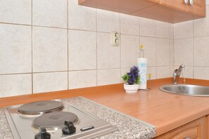 Fridge, coffee/tea maker, electric kettle, cookware/dishes/utensils - STUDIO ROGULJ, 70m from the beach in Mastrinka (Mastrinka)