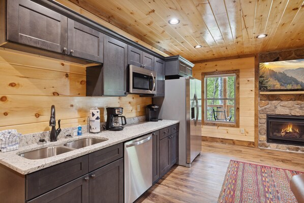 Fridge, microwave, dishwasher