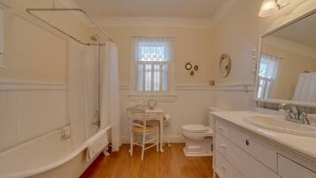 Bathtub, hair dryer, towels