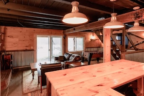 Smart TV, fireplace, foosball, table tennis