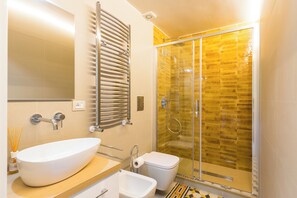 Douche, séchoir à cheveux, bidet, serviettes fournies