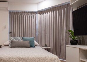 1 bedroom, desk, iron/ironing board, travel cot