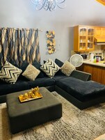 Apartment, 1 Bedroom, Kitchen, Garden Area | Living area | 60-inch Smart TV with cable channels, TV