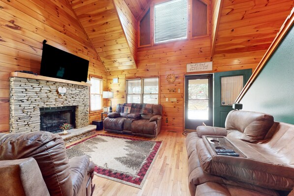 Televisión, chimenea, reproductor de DVD y videoteca 