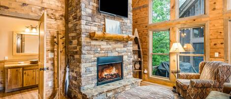 TV, fireplace, foosball, offices