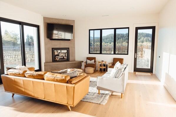 Smart TV, fireplace, stereo