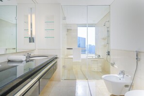 Bañera, secador de pelo, toallas